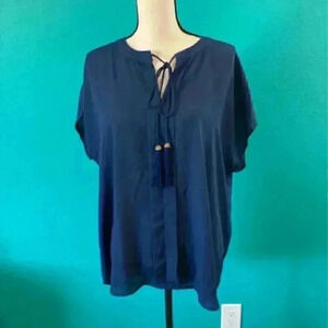 Perch by blu pepper semi sheer dark blue blouse in size 3XL